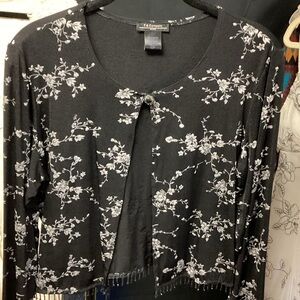 T & Company Black Floral Open Cardigan